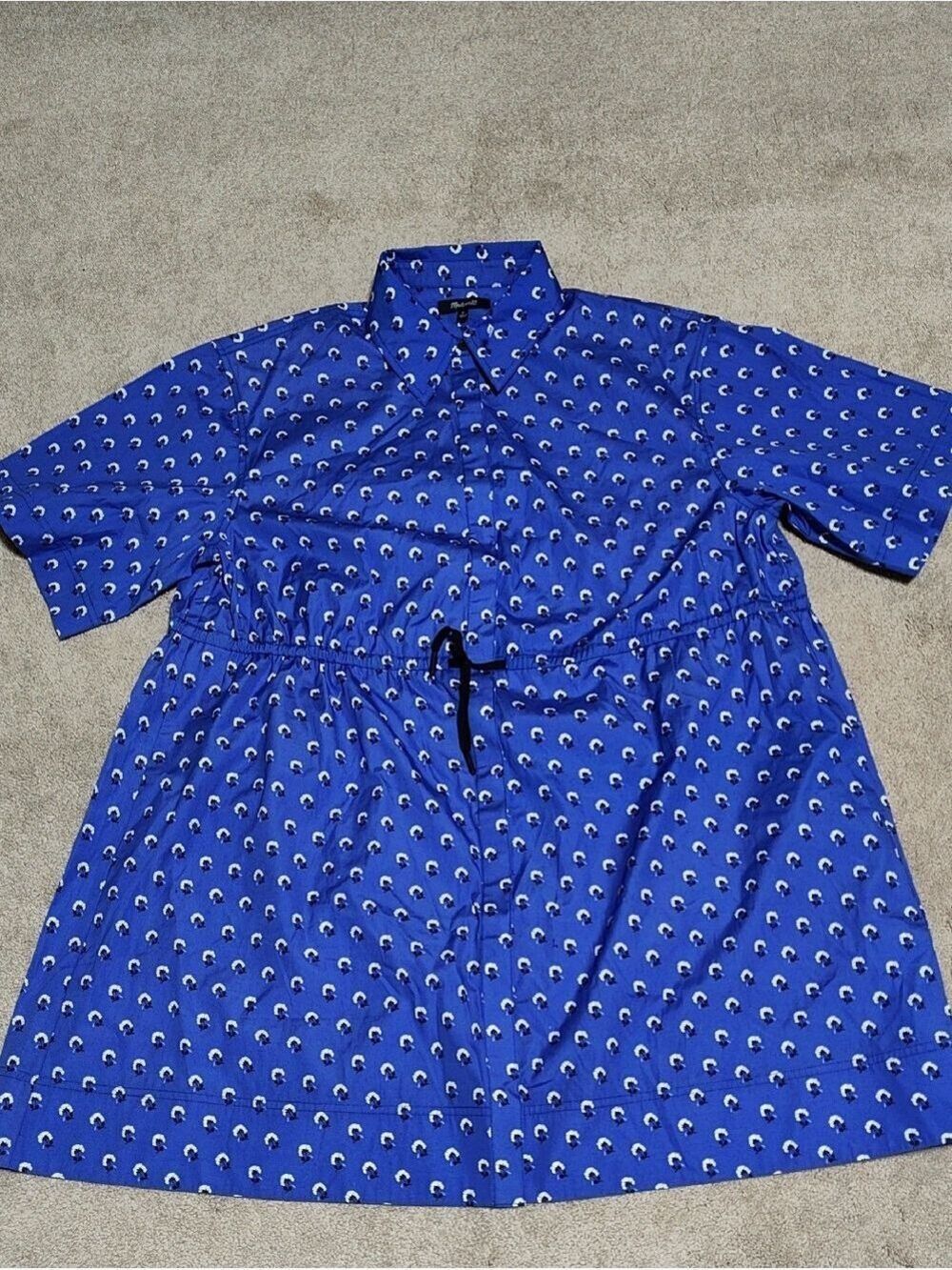 Madewell Royal Blue Short-Sleeve Button-Down Shirt with Crescent Print
